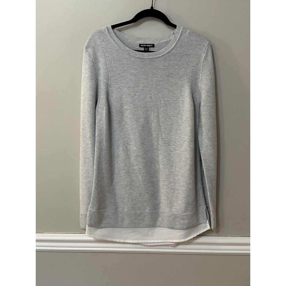 Hilary Radley Size Medium Gray Ribbed Peek A Boo Blouse Sweater